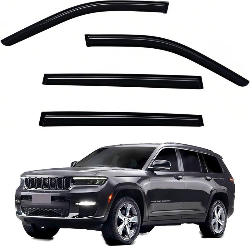 YLSCOO Window Visors Rain Guards fits 2021-2025 Grand Cherokee L, Out-Channel Window Wind Deflectors Vent Shades Accessories, Dark Smoke 4 Pcs, 2022 2023 2024 (only Grand Cherokee L) - Image 1
